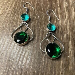 Elegant Green Quartz and Tanzanite 925 Silver Earrings